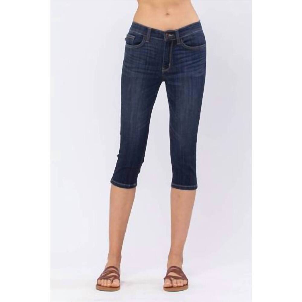 NEW JUDY BLUE women's non-distressed skinny denim capri in blue